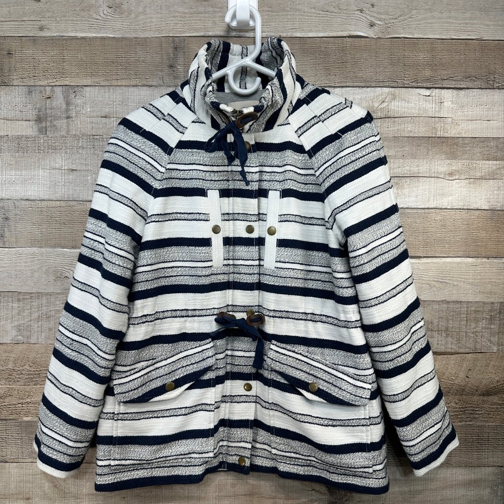Ann Taylor‎ LOFT Striped Utility Jacket Navy White Drawstring Waist Size S